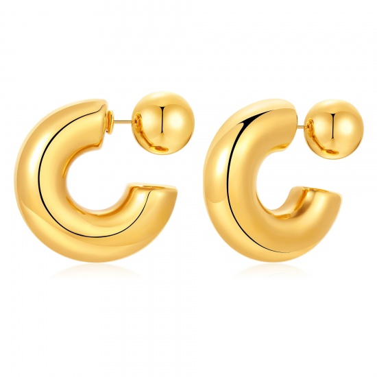 Immagine di 1 Paio Ecologico Elegante Squisito Vero Oro Placcato 304 Acciaio Inossidabile Orecchini Circolari Per Donne Regalo 31mm x 31mm
