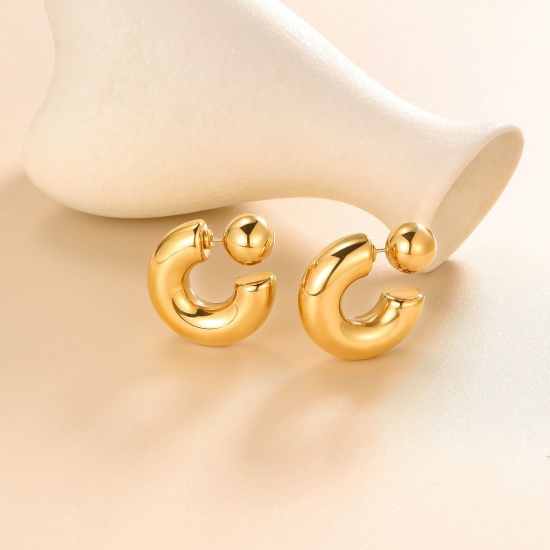 Immagine di 1 Paio Ecologico Elegante Squisito Vero Oro Placcato 304 Acciaio Inossidabile Orecchini Circolari Per Donne Regalo 31mm x 31mm