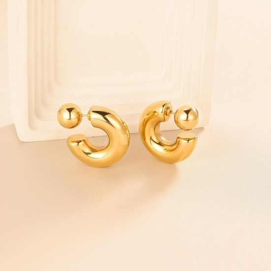 Immagine di 1 Paio Ecologico Elegante Squisito Vero Oro Placcato 304 Acciaio Inossidabile Orecchini Circolari Per Donne Regalo 31mm x 31mm