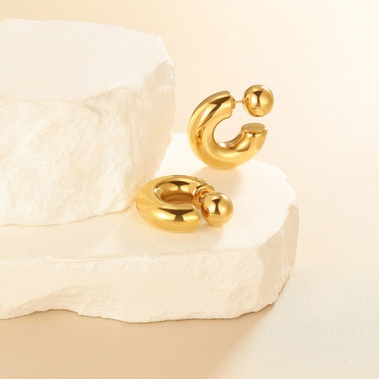 Immagine di 1 Paio Ecologico Elegante Squisito Vero Oro Placcato 304 Acciaio Inossidabile Orecchini Circolari Per Donne Regalo 31mm x 31mm