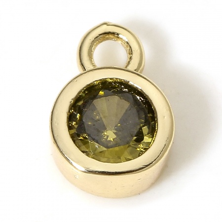 Picture of Brass Birthstone Charms 18K Real Gold Plated Round Multicolour Cubic Zirconia 8mm x 5.5mm