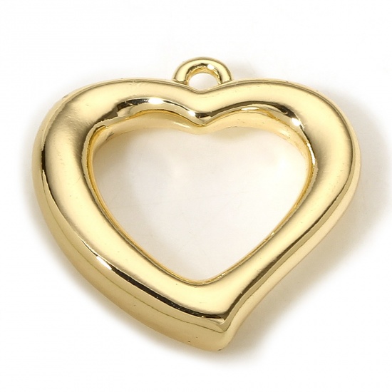 Picture of 1 Piece Brass Valentine's Day Charms 18K Real Gold Plated Heart 16mm x 15.5mm