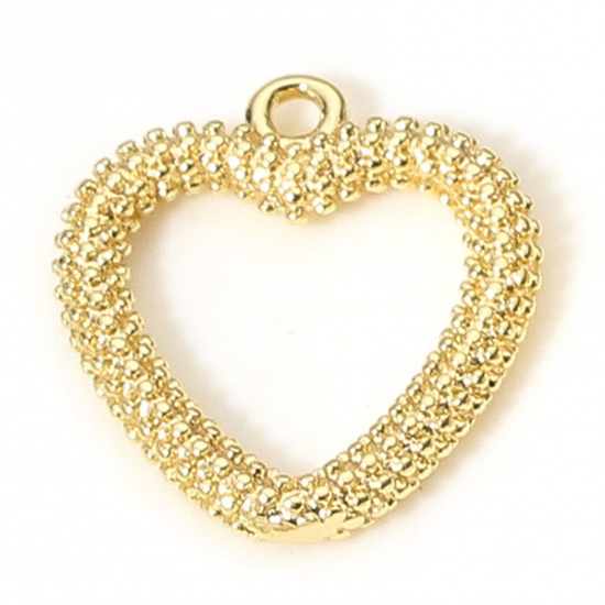 Picture of 1 Piece Brass Valentine's Day Charms 18K Real Gold Plated Heart Dot 14mm x 13mm