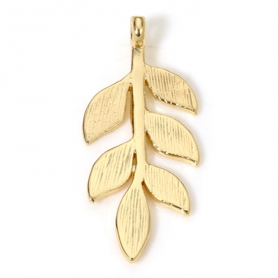Picture of 2 PCs Brass Charms 18K Real Gold Plated Leaf 24mm x 11mm