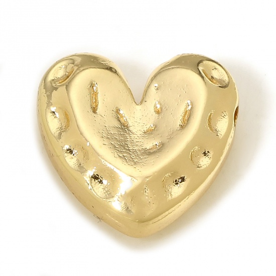 Picture of 1 Piece Brass Valentine's Day Charms 18K Real Gold Plated Heart 14mm x 14mm