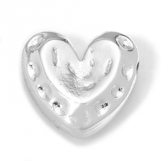 Picture of 1 Piece Brass Valentine's Day Charms Real Platinum Plated Heart 14mm x 14mm