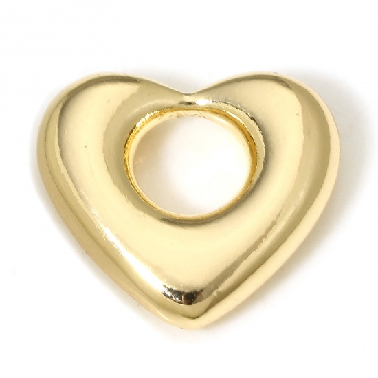 Picture of 1 Piece Eco-friendly Brass Valentine's Day Charms 18K Real Gold Plated Heart 16mm x 14mm