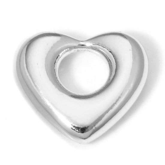 Picture of 1 Piece Eco-friendly Brass Valentine's Day Charms Real Platinum Plated Heart 16mm x 14mm