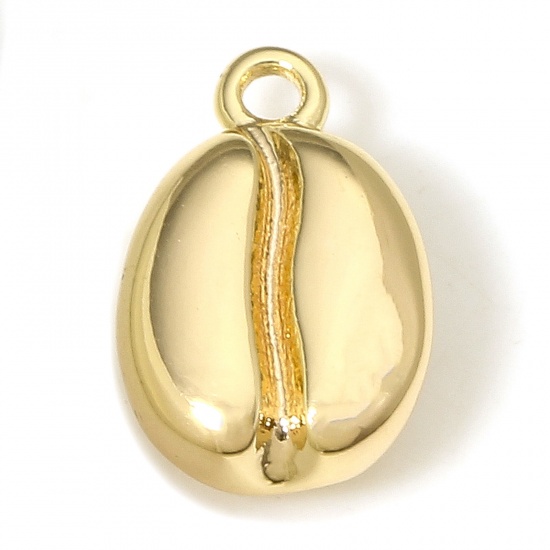 Picture of 2 PCs Eco-friendly Brass Charms 18K Real Gold Plated Coffee Bean Food 3D 11.5mm x 7mm