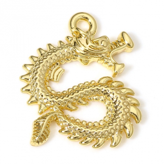 Picture of 2 PCs Eco-friendly Brass Charms 18K Real Gold Plated Dragon 19mm x 16mm