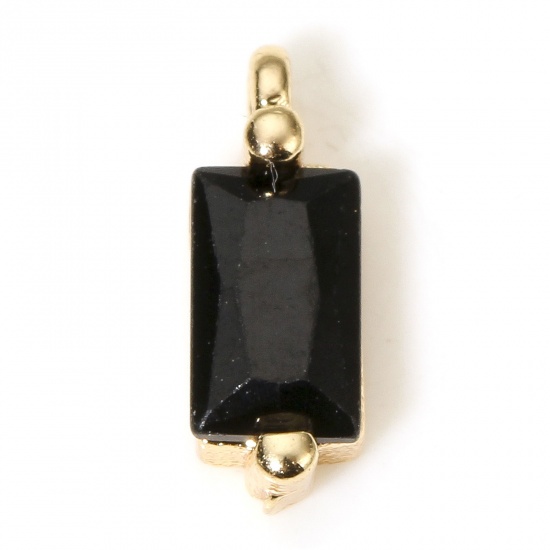 Picture of 5 PCs Eco-friendly Brass Geometric Charms 18K Real Gold Plated Rectangle Black Cubic Zirconia 8.5mm x 3mm