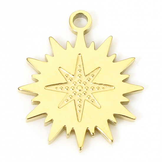 Immagine di 1 Pz Placcatura Sottovuoto Ecologica 304 Acciaio Inossidabile Galassia Charms Stella Oro Placcato Luce del Sole 15mm x 13mm