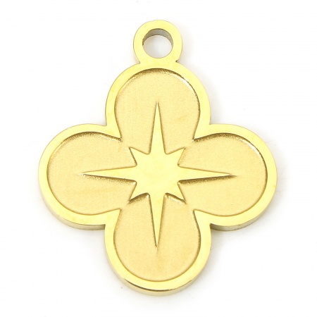 Picture of 1 Piece Eco-friendly PVD Vacuum Plating Waterproof Anti-Tarnish Hypoallergenic 304 Stainless Steel Galaxy Charms 18K Real Gold Plated Flower Eight Pointed Star 17.5mm x 15mm