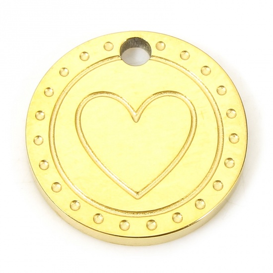 Immagine di 1 Pz Placcatura Sottovuoto Ecologica 304 Acciaio Inossidabile San Valentino Charms Tondo Oro Placcato Cuore 12mm x 12mm