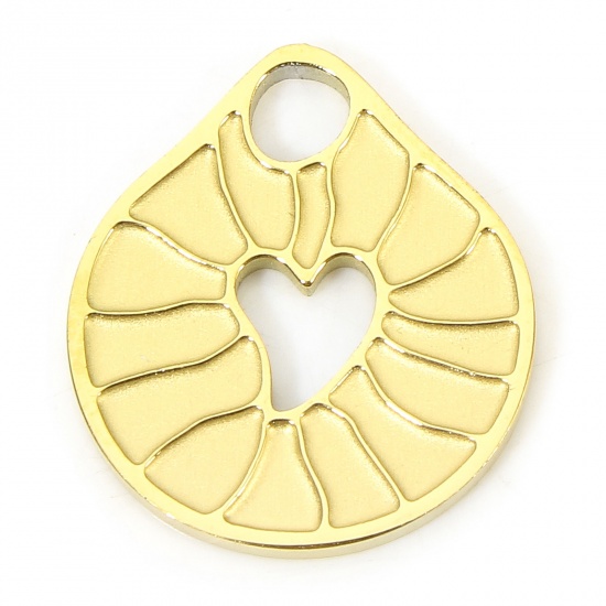 Immagine di 1 Pz Placcatura Sottovuoto Ecologica 304 Acciaio Inossidabile San Valentino Charms Irregolare Oro Placcato Cuore Filigrana 15mm x 13.5mm