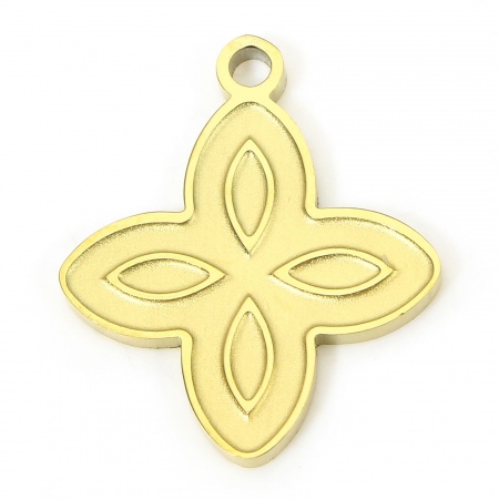 Picture of 1 Piece Eco-friendly PVD Vacuum Plating Waterproof Anti-Tarnish Hypoallergenic 304 Stainless Steel Geometric Charms 18K Real Gold Plated Flower 17.5mm x 15mm