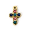 Image de 1 Pièce Breloques en 304 Acier Inoxydable Placage sous Vide PVD Respectueux de l'Environnement Religieux Croix Plaqué Or Véritable 18K à Strass Coloré 16mm x 10mm