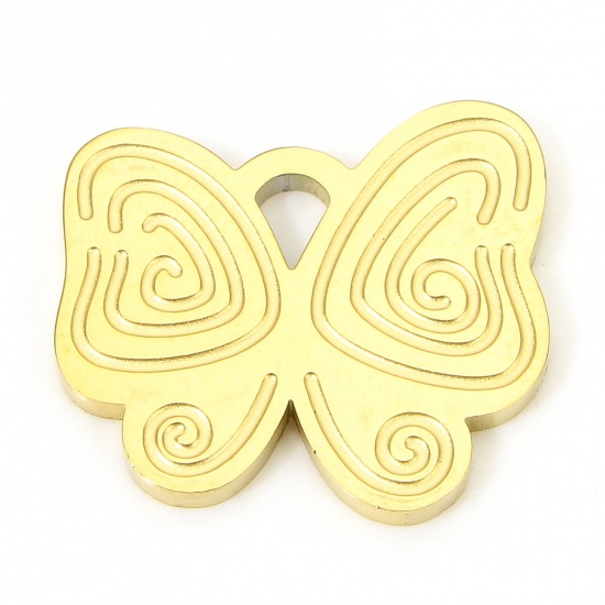 Imagen de 1 Piece Eco-friendly Vacuum Plating 304 Stainless Steel Pastoral Style Charms Gold Plated Butterfly Animal Spiral 15mm x 13mm