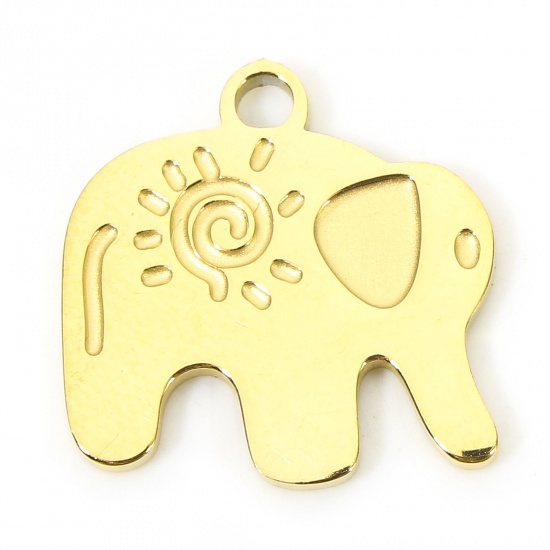 Imagen de 1 Piece Eco-friendly Vacuum Plating 304 Stainless Steel Pastoral Style Charms Gold Plated Elephant Animal Spiral 15mm x 15mm