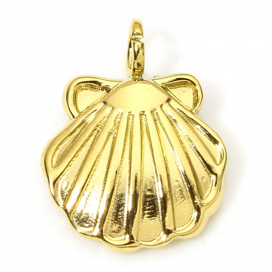 Imagen de 1 Piece Eco-friendly Vacuum Plating 304 Stainless Steel Pastoral Style Charms Gold Plated Shell 13mm x 10mm