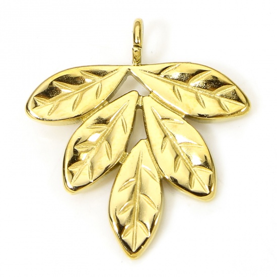 Imagen de 1 Piece Eco-friendly Vacuum Plating 304 Stainless Steel Pastoral Style Charms Gold Plated Leaf 17.5mm x 16mm