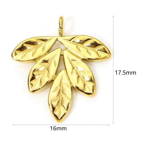 Image de 1 Pièce Breloques en 304 Acier Inoxydable Placage sous Vide PVD Respectueux de l'Environnement Style Pastoral Feuille Plaqué Or Véritable 18K 17.5mm x 16mm