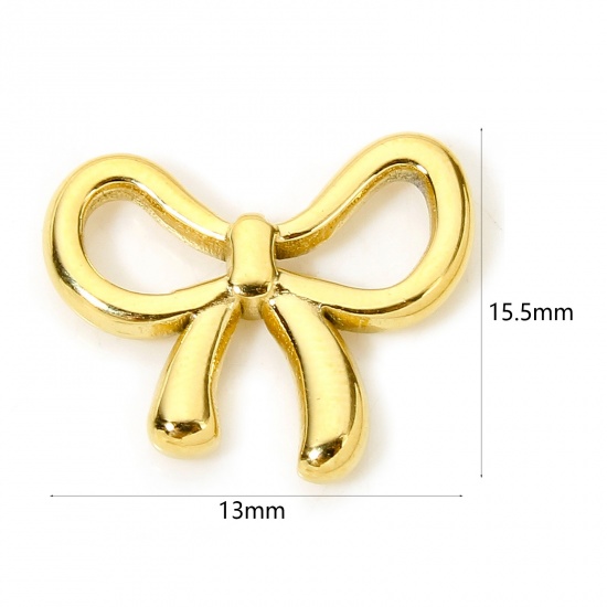 Imagen de 1 Unidad Enchapado al Vacío 304 Acero Inoxidable Sencillo Conectores Dijes Colgantes Bowknot Chapado en Oro Hueco 15.5mm x 13mm