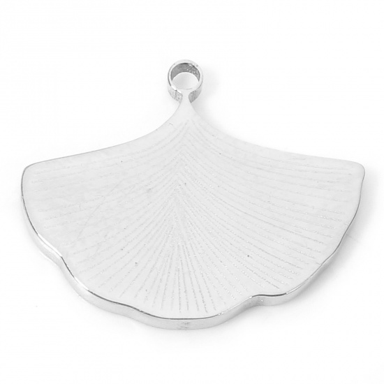 Picture of 1 Piece Eco-friendly 304 Stainless Steel Stylish Charms Silver Tone Gingko Leaf 15.5mm x 13mm