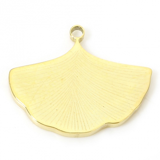 Picture of 1 Piece Vacuum Plating 304 Stainless Steel Stylish Charms Gold Plated Gingko Leaf 15.5mm x 13mm