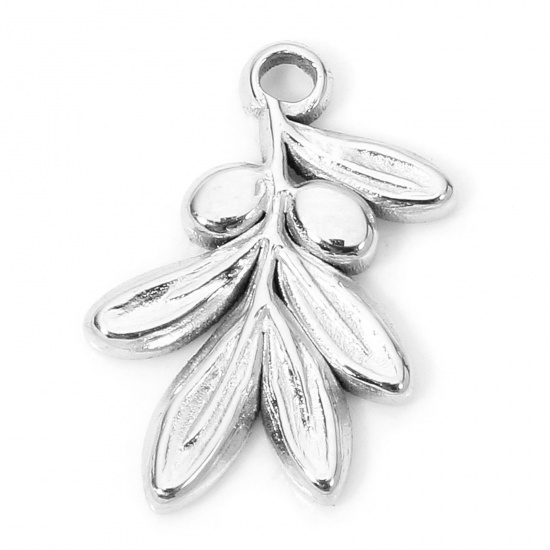 Immagine di 1 Piece Eco-friendly 304 Stainless Steel Stylish Charms Silver Tone Leaf 15mm x 10mm