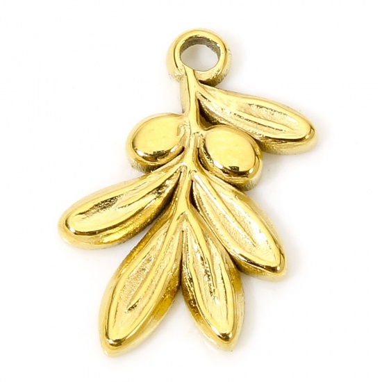 Picture of 1 Piece Vacuum Plating 304 Stainless Steel Stylish Charms Gold Plated Leaf 15mm x 10mm