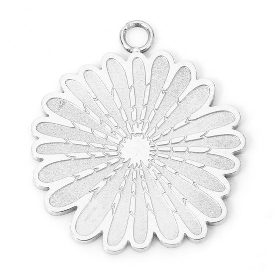 Immagine di 1 Piece Eco-friendly 304 Stainless Steel Stylish Charms Silver Tone Daisy Flower 16.5mm x 15mm