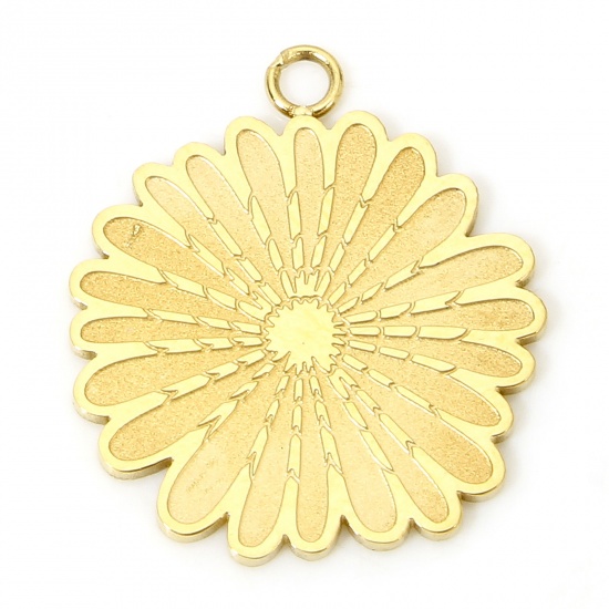 Immagine di 1 Piece Vacuum Plating 304 Stainless Steel Stylish Charms Gold Plated Daisy Flower 16.5mm x 15mm