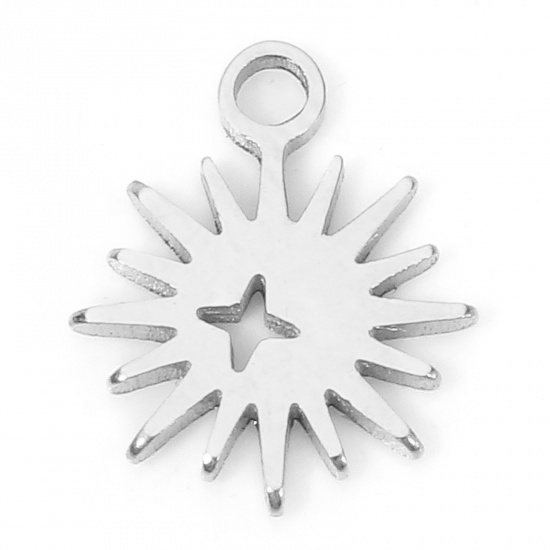 Imagen de 1 Piece Eco-friendly 304 Stainless Steel Galaxy Charms Silver Tone Star Hollow 9.5mm x 8mm
