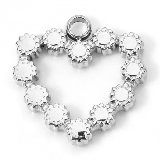 Imagen de 1 Piece Eco-friendly 304 Stainless Steel Valentine's Day Charms Silver Tone Heart Hollow 12.5mm x 12mm
