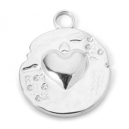 Imagen de 1 Piece Eco-friendly 304 Stainless Steel Hammered Charms Silver Tone Round Heart 19.5mm x 16mm