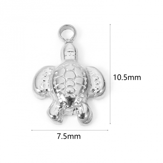 Picture of 1 Piece Eco-friendly 304 Stainless Steel Ocean Jewelry Charms Silver Tone Sea Turtle Animal 10.5mm x 7.5mm