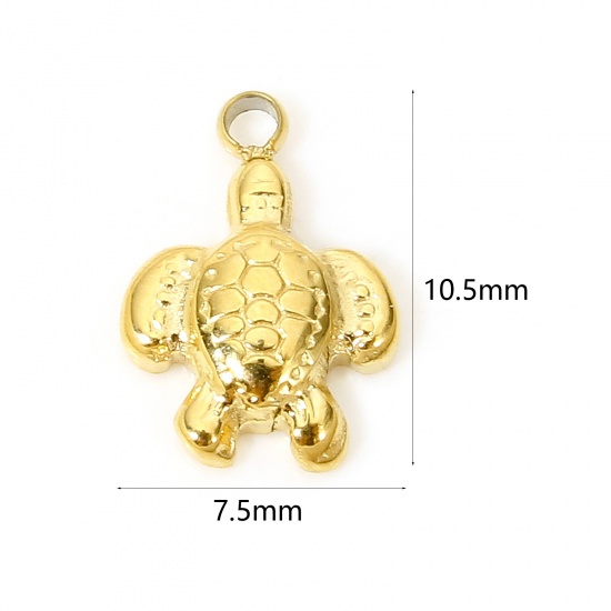 Picture of 1 Piece Vacuum Plating 304 Stainless Steel Ocean Jewelry Charms Gold Plated Sea Turtle Animal 10.5mm x 7.5mm