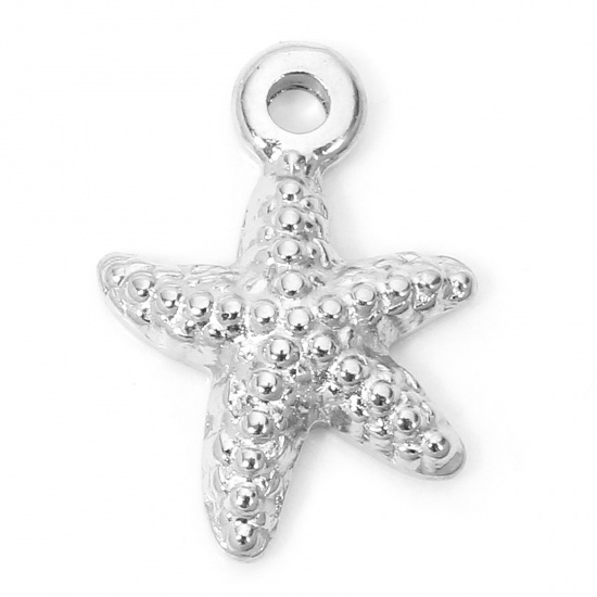 Picture of 1 Piece Eco-friendly 304 Stainless Steel Ocean Jewelry Charms Silver Tone Star Fish 12.5mm x 9mm