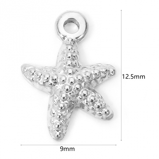 Picture of 1 Piece Eco-friendly 304 Stainless Steel Ocean Jewelry Charms Silver Tone Star Fish 12.5mm x 9mm