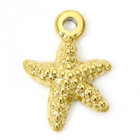 Picture of 1 Piece Vacuum Plating 304 Stainless Steel Ocean Jewelry Charms Gold Plated Star Fish 12.5mm x 9mm