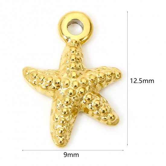 Picture of 1 Piece Vacuum Plating 304 Stainless Steel Ocean Jewelry Charms Gold Plated Star Fish 12.5mm x 9mm