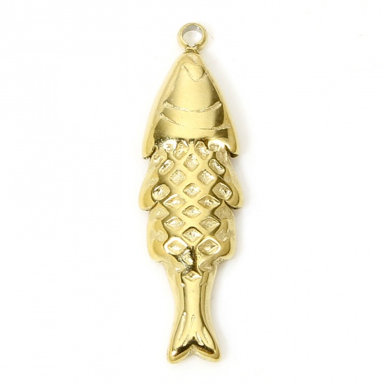 Picture of 1 Piece Vacuum Plating 304 Stainless Steel Ocean Jewelry Charms Gold Plated Fish Animal 22.5mm x 6.5mm