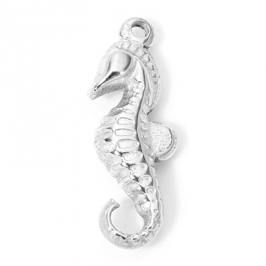 Picture of 1 Piece Eco-friendly 304 Stainless Steel Ocean Jewelry Charms Silver Tone Seahorse Animal 21mm x 8mm