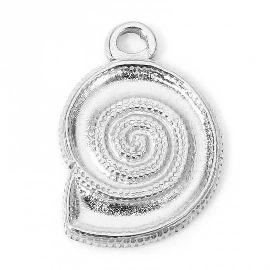 Picture of 1 Piece Eco-friendly 304 Stainless Steel Ocean Jewelry Charms Silver Tone Conch/ Sea Snail 15.5mm x 11mm