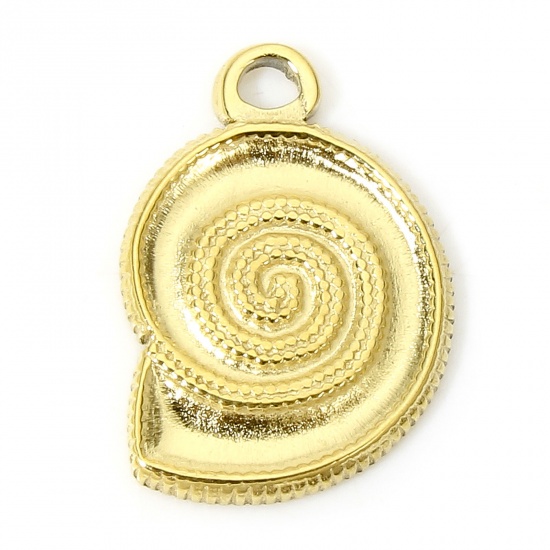 Picture of 1 Piece Vacuum Plating 304 Stainless Steel Ocean Jewelry Charms Gold Plated Conch/ Sea Snail 15.5mm x 11mm