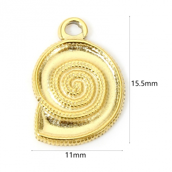 Picture of 1 Piece Vacuum Plating 304 Stainless Steel Ocean Jewelry Charms Gold Plated Conch/ Sea Snail 15.5mm x 11mm