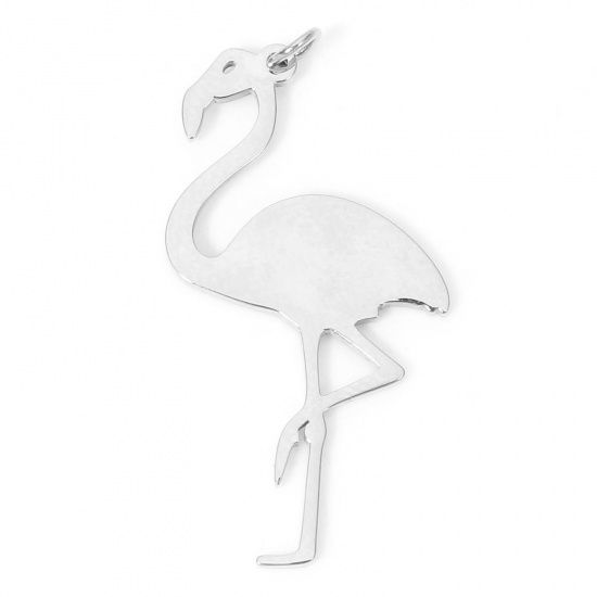 Picture of 1 Piece Eco-friendly 304 Stainless Steel Simple Charms Silver Tone Flamingo 25mm x 13.5mm