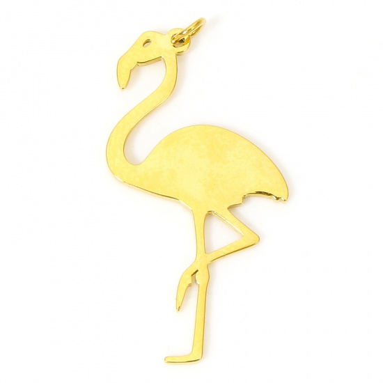 Picture of 1 Piece Vacuum Plating 304 Stainless Steel Simple Charms Gold Plated Flamingo 25mm x 13.5mm
