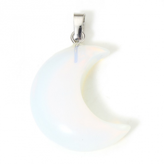 Picture of 1 Piece Opal ( Natural ) Galaxy Charms White Half Moon 3.5cm x 2.3cm